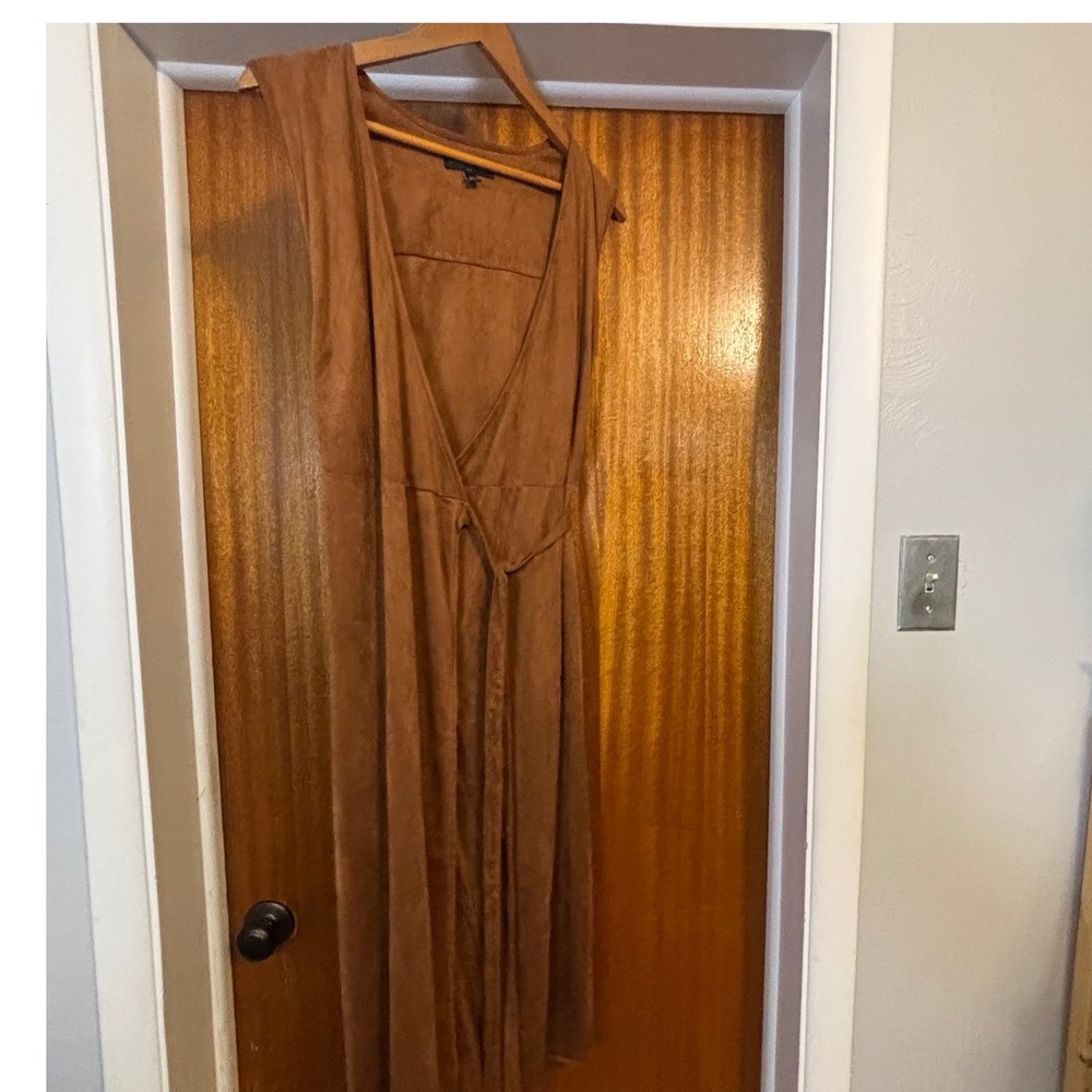 Banana Republic Womens Faux Suede Wrap Midi Dress Cognac Brown Sleeveless Size M